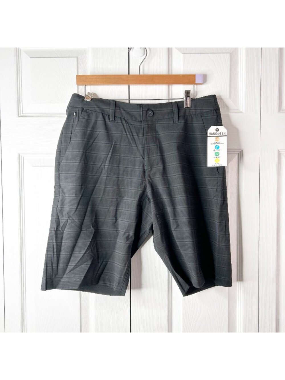 Hang Ten Grey Black Striped Lightweight Board Shorts Men's Size 32 NWT
